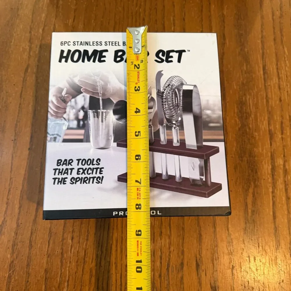 Protocol 6 Pc Stainless Steel Home Bar Set Cocktail Tools w/ Wood Stand New